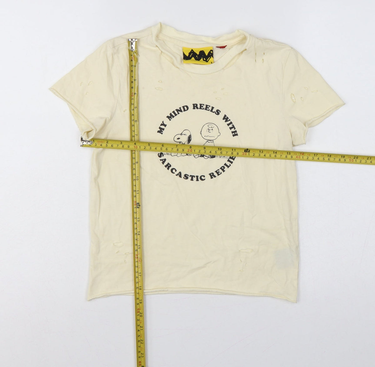 Lazy Oaf Girls Cream UK 8 Peanuts Snoopy Distressed Graphic T-Shirt