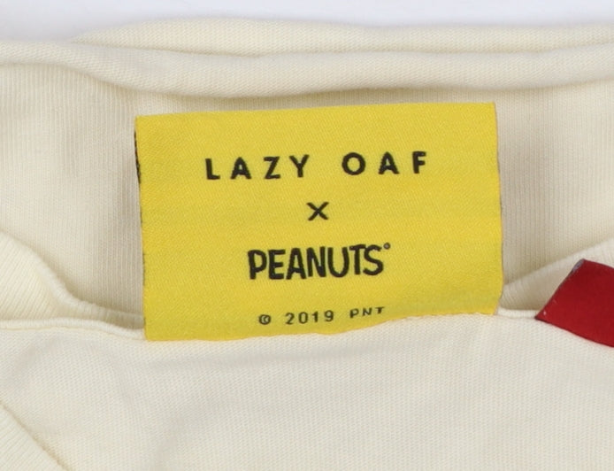 Lazy Oaf Girls Cream UK 8 Peanuts Snoopy Distressed Graphic T-Shirt