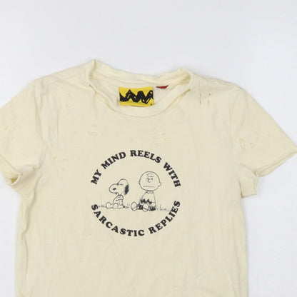 Lazy Oaf Girls Cream UK 8 Peanuts Snoopy Distressed Graphic T-Shirt