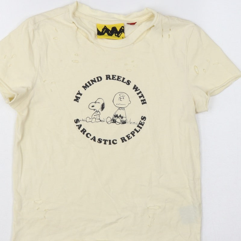 Lazy Oaf Girls Cream UK 8 Peanuts Snoopy Distressed Graphic T-Shirt