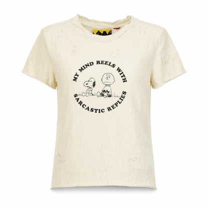 Lazy Oaf Girls Cream UK 8 Peanuts Snoopy Distressed Graphic T-Shirt