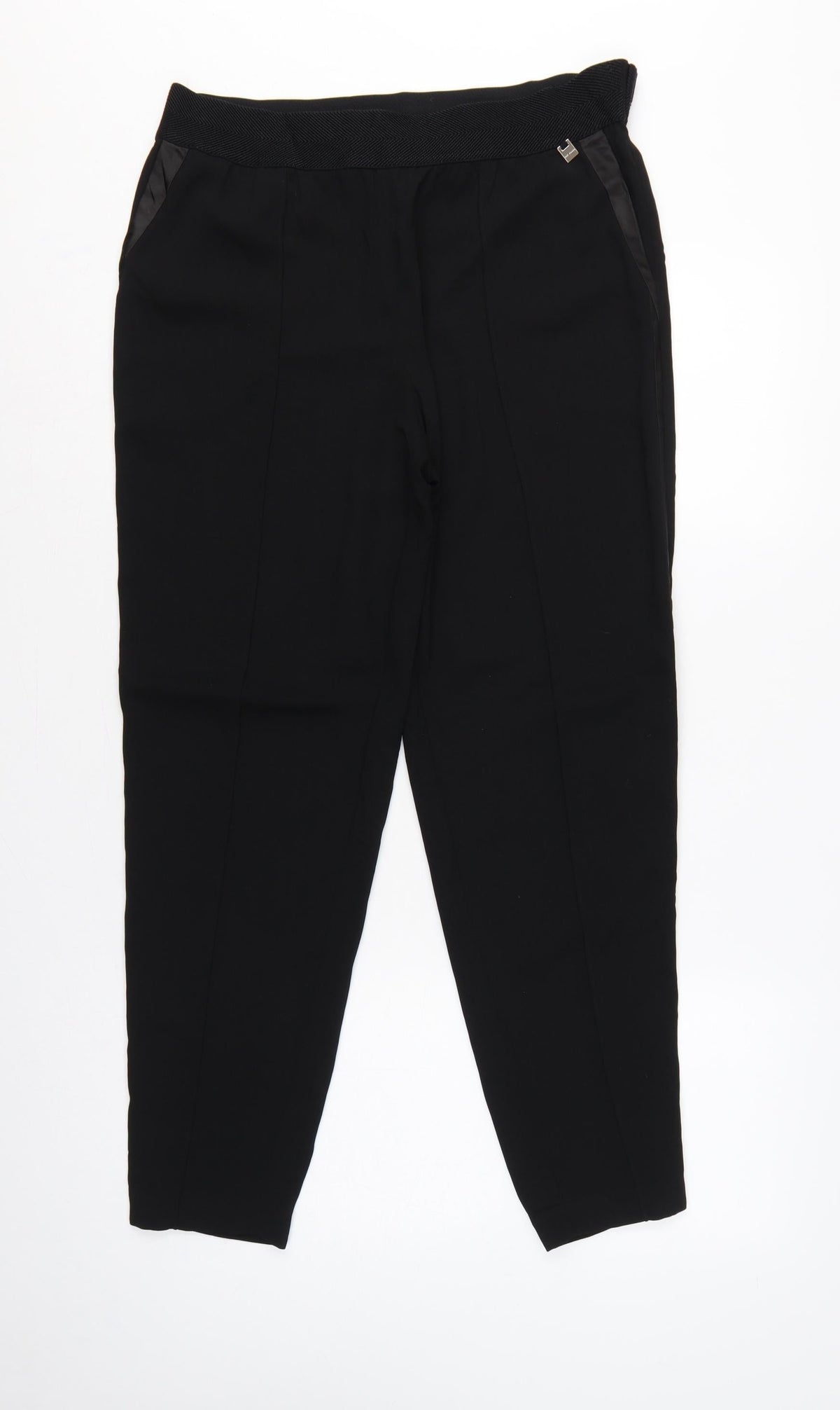 Ted Baker Women Black UK 12 Tapered Trousers Satin Trim Ankle Zip