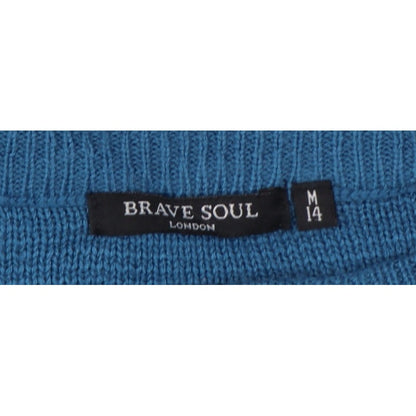 Brave Soul Women’s Blue UK 14 Ruffle Shoulder Crew Neck Knit Jumper