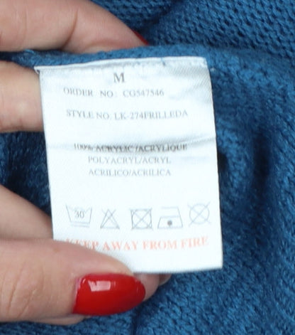 Brave Soul Women’s Blue UK 14 Ruffle Shoulder Crew Neck Knit Jumper