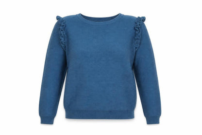 Brave Soul Women’s Blue UK 14 Ruffle Shoulder Crew Neck Knit Jumper