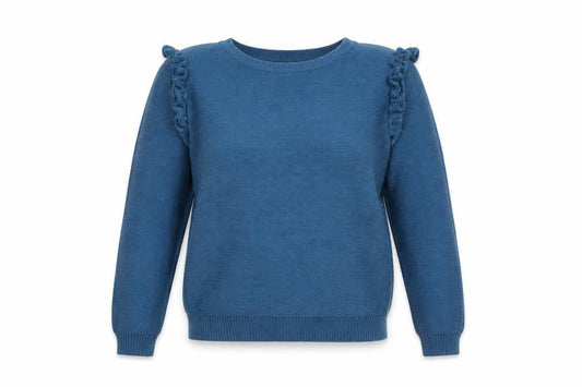 Brave Soul Women’s Blue UK 14 Ruffle Shoulder Crew Neck Knit Jumper