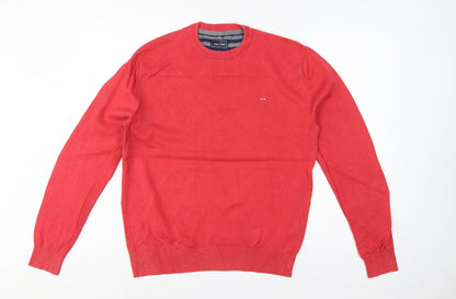 Eden Park Men’s Red Cotton Crew Neck Logo Pullover Jumper Size M