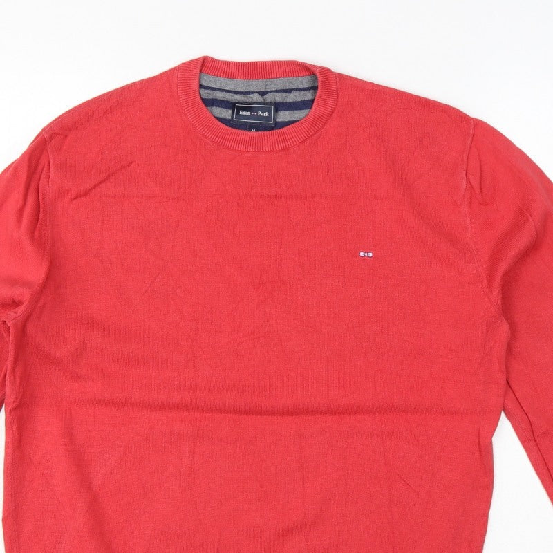 Eden Park Men’s Red Cotton Crew Neck Logo Pullover Jumper Size M
