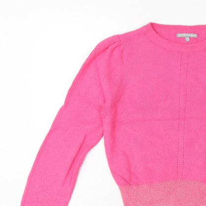 Oliver Bonas Women Pink Glitter Puff Sleeve Knit Jumper UK 10
