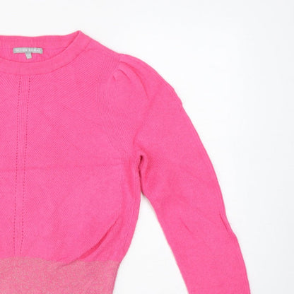 Oliver Bonas Women Pink Glitter Puff Sleeve Knit Jumper UK 10