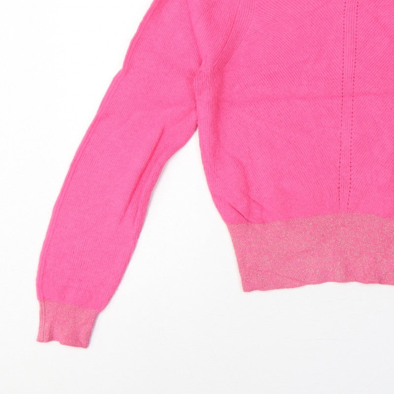 Oliver Bonas Women Pink Glitter Puff Sleeve Knit Jumper UK 10