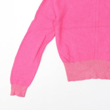 Oliver Bonas Women Pink Glitter Puff Sleeve Knit Jumper UK 10