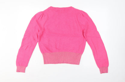 Oliver Bonas Women Pink Glitter Puff Sleeve Knit Jumper UK 10