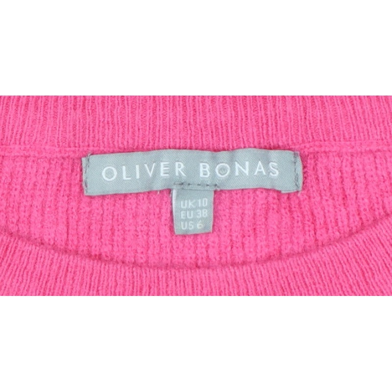 Oliver Bonas Women Pink Glitter Puff Sleeve Knit Jumper UK 10