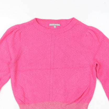 Oliver Bonas Women Pink Glitter Puff Sleeve Knit Jumper UK 10