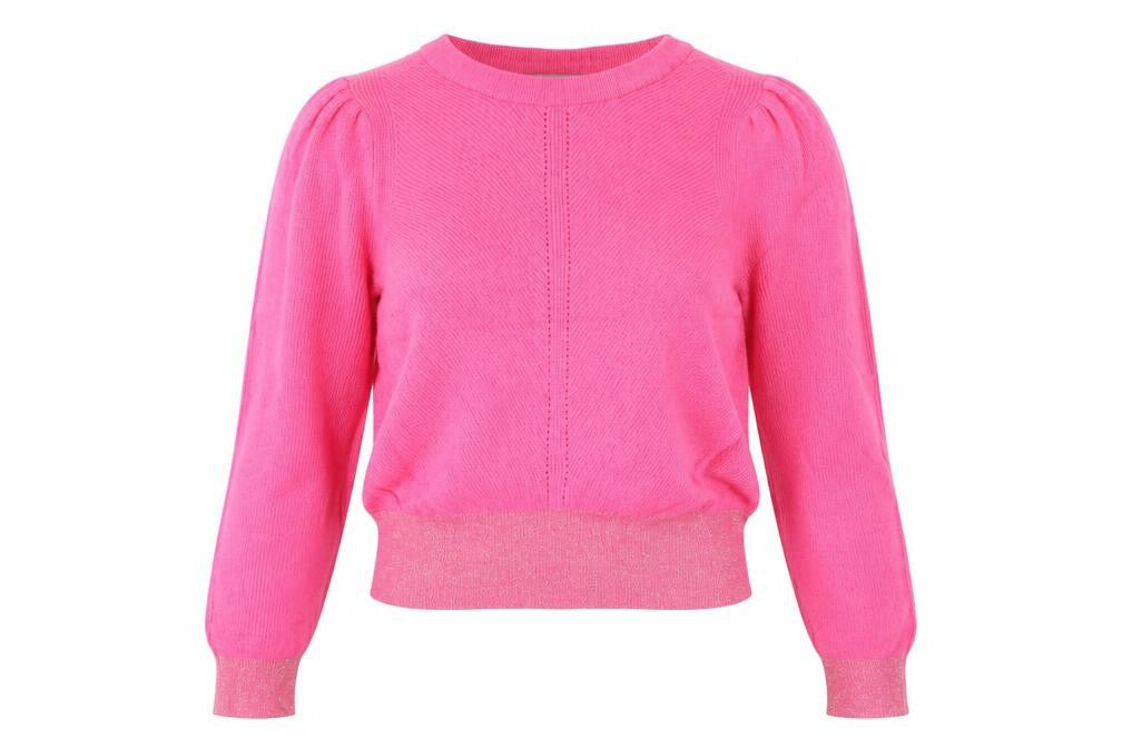 Oliver Bonas Women Pink Glitter Puff Sleeve Knit Jumper UK 10