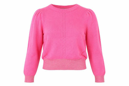Oliver Bonas Women Pink Glitter Puff Sleeve Knit Jumper UK 10