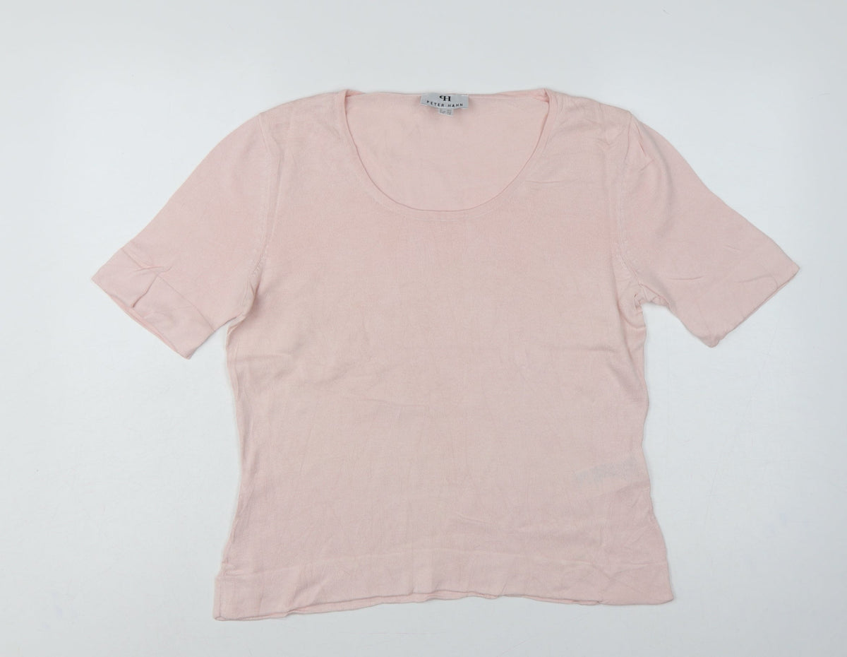 Peter Hahn Women's Pink UK 14 Supima Cotton Short Sleeve Scoop Neck Jumper