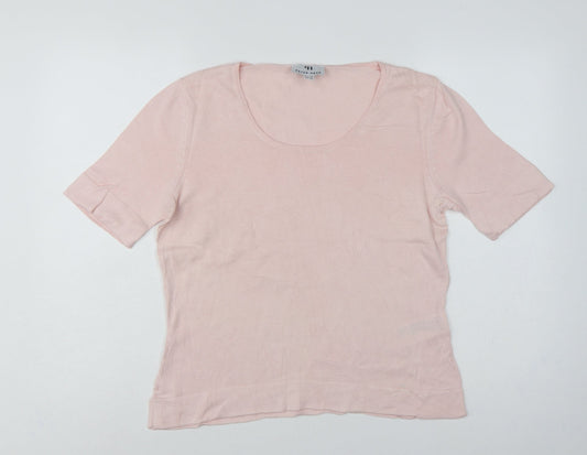 Peter Hahn Women's Pink UK 14 Supima Cotton Short Sleeve Scoop Neck Jumper