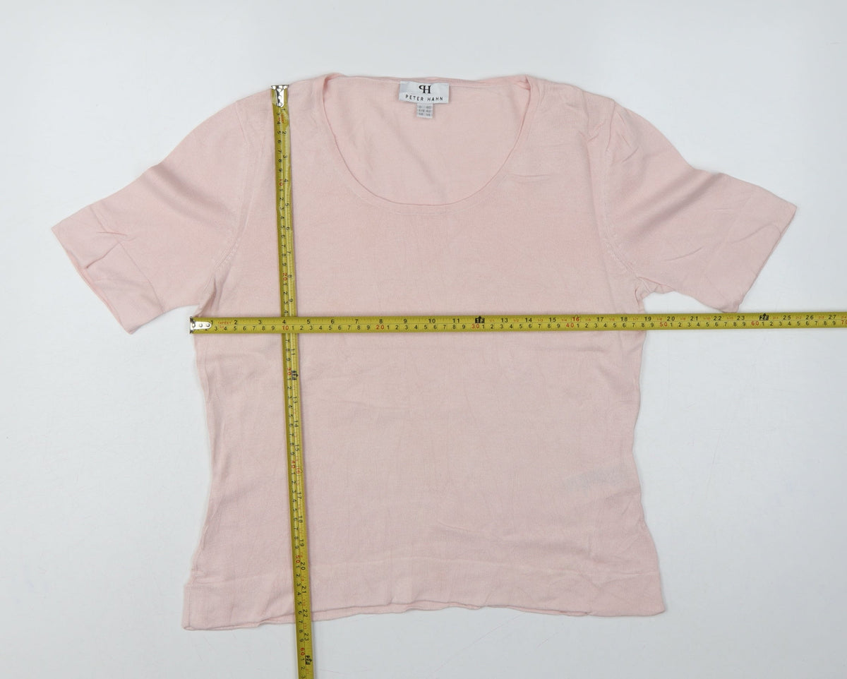Peter Hahn Women's Pink UK 14 Supima Cotton Short Sleeve Scoop Neck Jumper