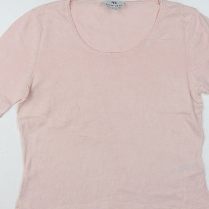 Peter Hahn Women's Pink UK 14 Supima Cotton Short Sleeve Scoop Neck Jumper