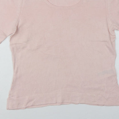 Peter Hahn Women's Pink UK 14 Supima Cotton Short Sleeve Scoop Neck Jumper