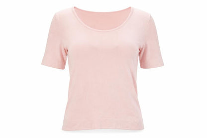 Peter Hahn Women's Pink UK 14 Supima Cotton Short Sleeve Scoop Neck Jumper
