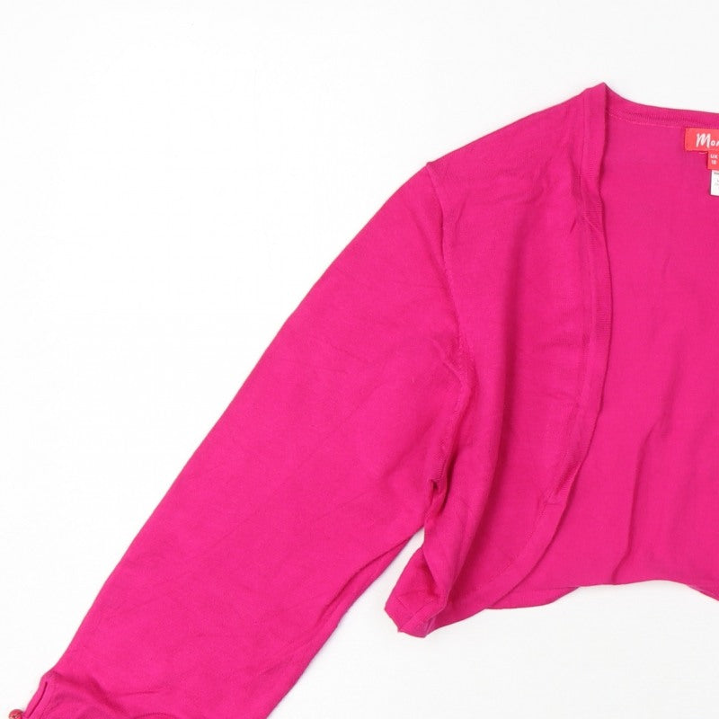 Monsoon Women Pink UK 16 Cropped Open Front Long Sleeve Knit Bolero