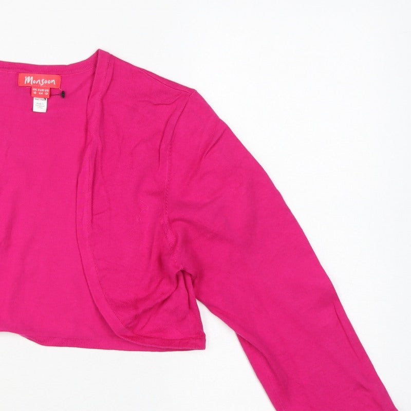 Monsoon Women Pink UK 16 Cropped Open Front Long Sleeve Knit Bolero
