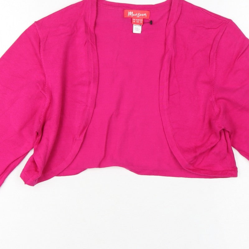 Monsoon Women Pink UK 16 Cropped Open Front Long Sleeve Knit Bolero