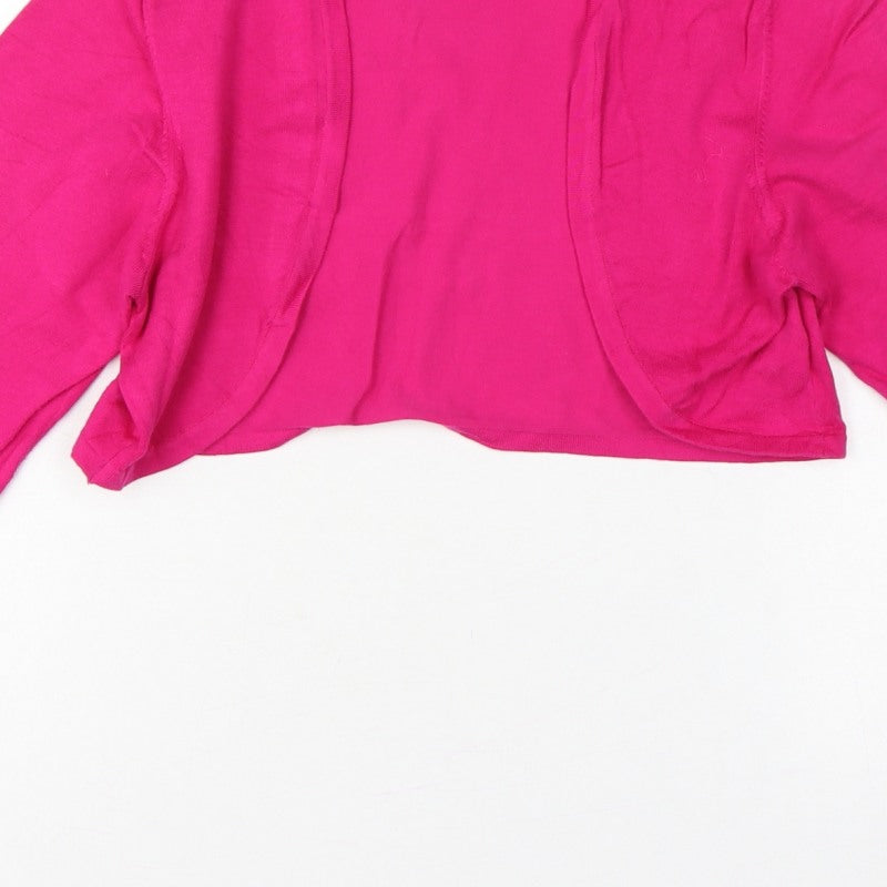 Monsoon Women Pink UK 16 Cropped Open Front Long Sleeve Knit Bolero