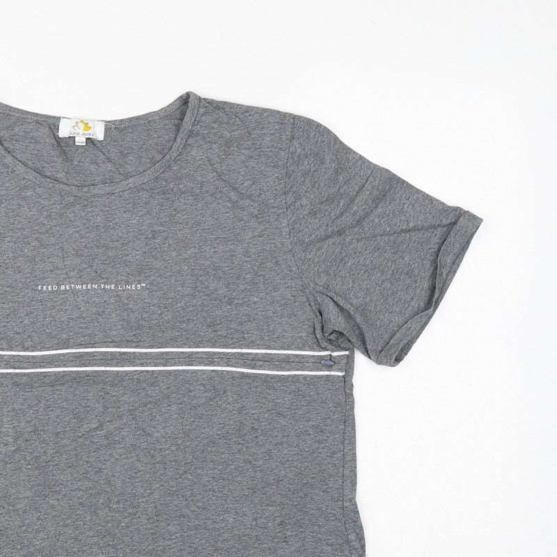Juno Jack's Women Grey Size 18 Slogan Zip Detail Jersey T-Shirt