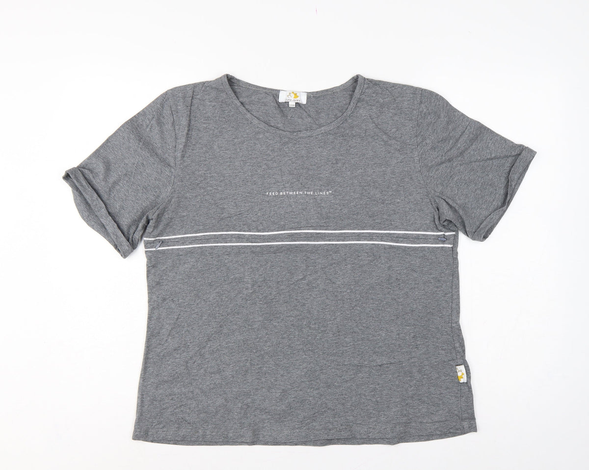 Juno Jack's Women Grey Size 18 Slogan Zip Detail Jersey T-Shirt