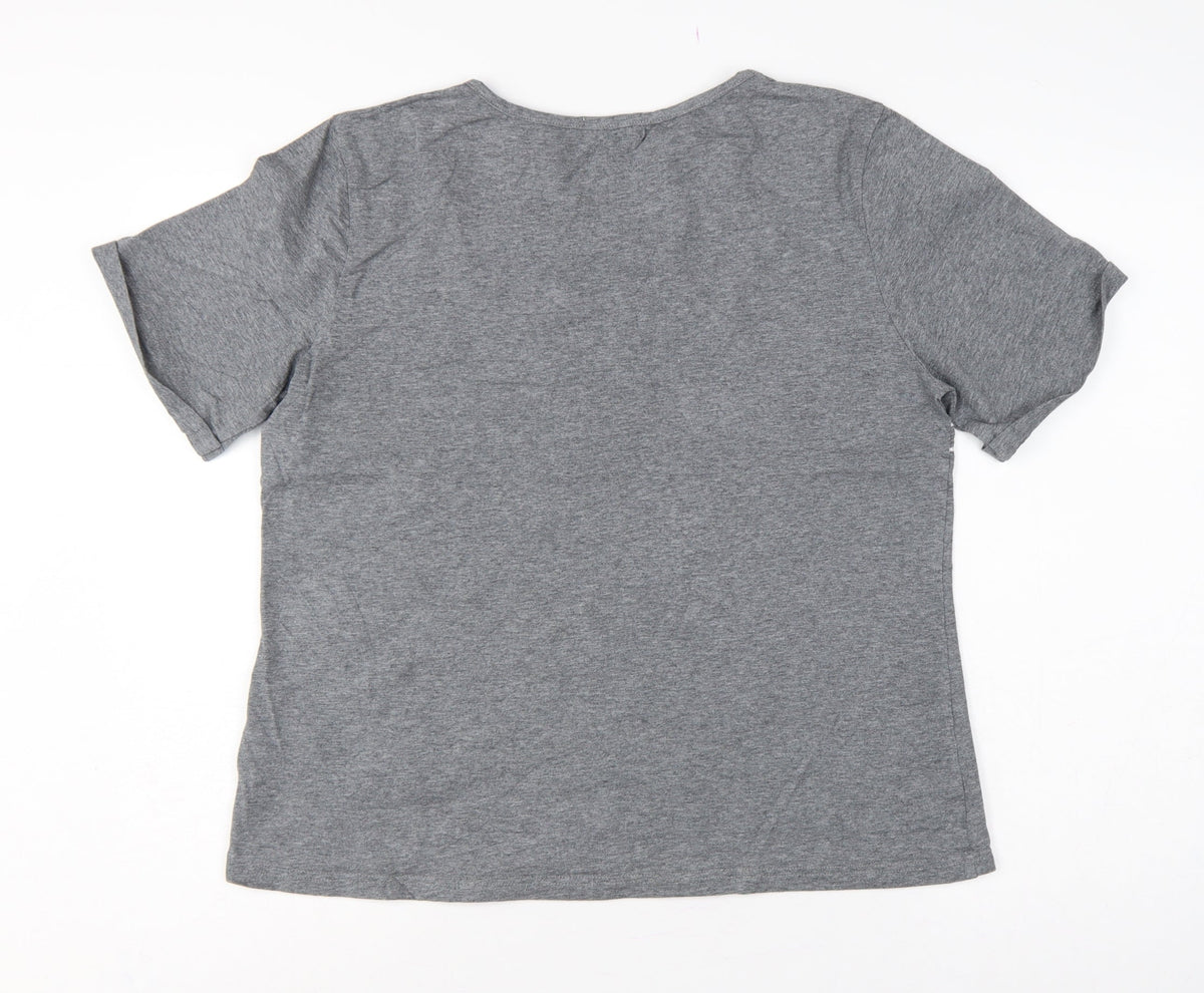 Juno Jack's Women Grey Size 18 Slogan Zip Detail Jersey T-Shirt