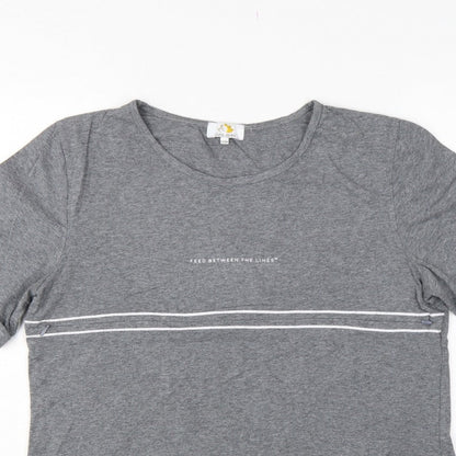 Juno Jack's Women Grey Size 18 Slogan Zip Detail Jersey T-Shirt