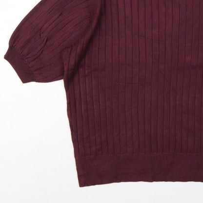 R Women’s Burgundy Red L Rib Knit Balloon Sleeve Short Sleeve Jumper
