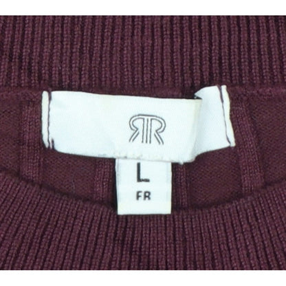 R Women’s Burgundy Red L Rib Knit Balloon Sleeve Short Sleeve Jumper