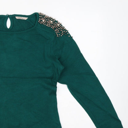 Darling Women Green XL Beaded Shoulder Knit Pullover Jumper