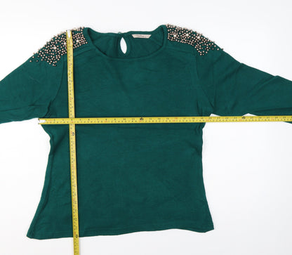 Darling Women Green XL Beaded Shoulder Knit Pullover Jumper