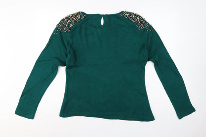 Darling Women Green XL Beaded Shoulder Knit Pullover Jumper