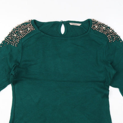 Darling Women Green XL Beaded Shoulder Knit Pullover Jumper
