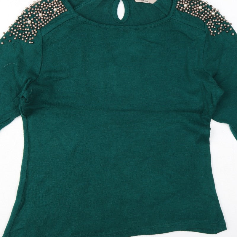 Darling Women Green XL Beaded Shoulder Knit Pullover Jumper