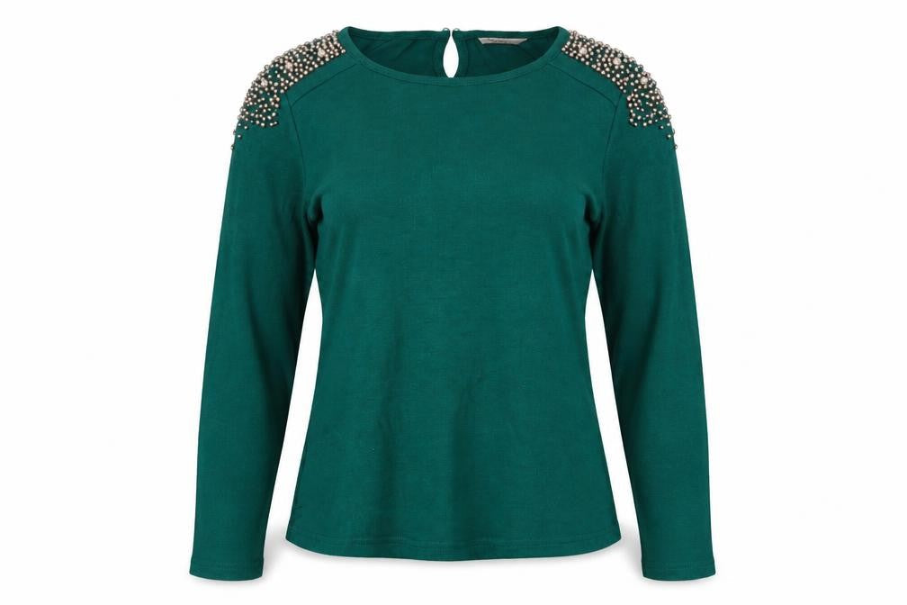 Darling Women Green XL Beaded Shoulder Knit Pullover Jumper