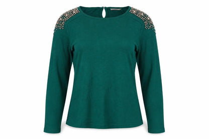 Darling Women Green XL Beaded Shoulder Knit Pullover Jumper