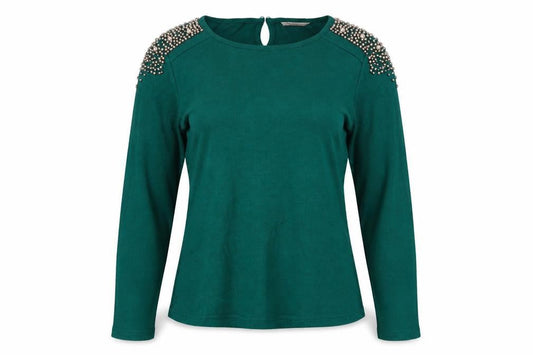 Darling Women Green XL Beaded Shoulder Knit Pullover Jumper
