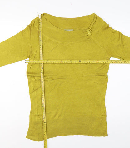 Wallis Women Yellow Size 8 Fine Knit Button Cowl Neck Pullover