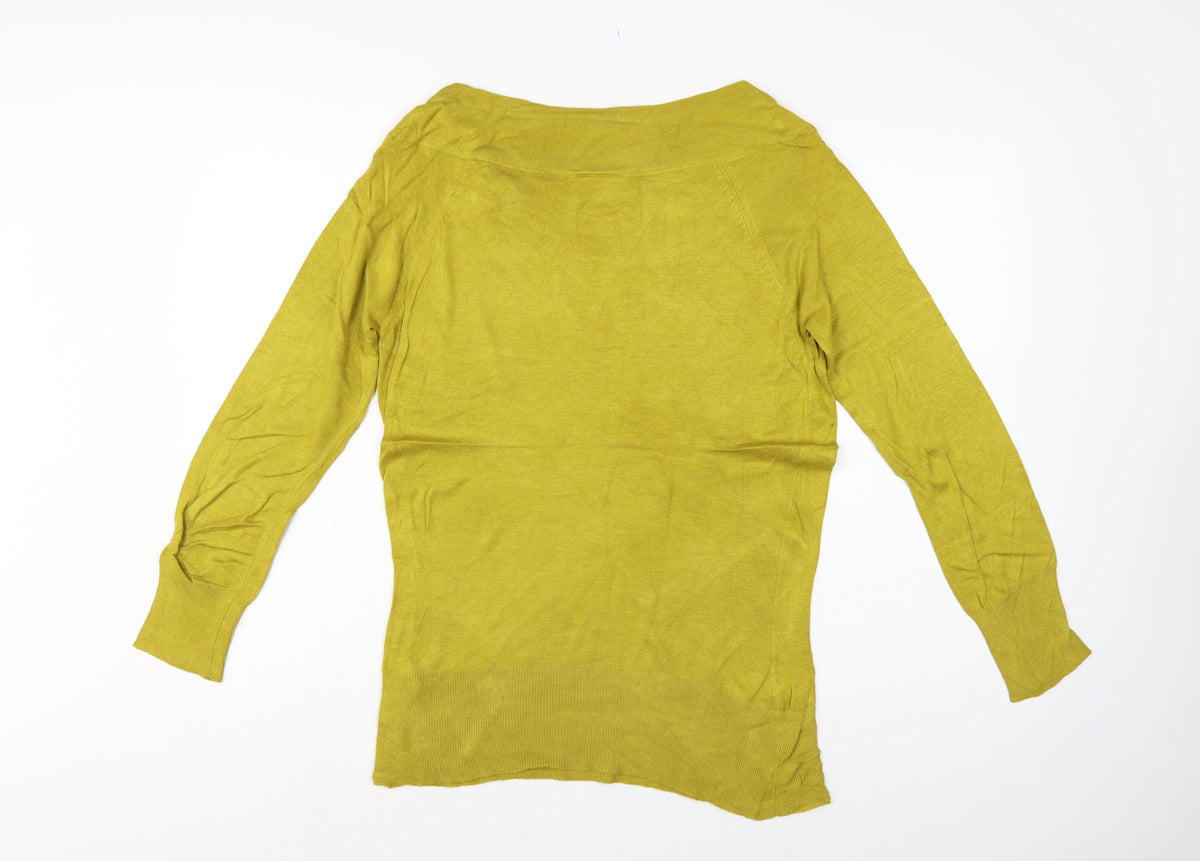 Wallis Women Yellow Size 8 Fine Knit Button Cowl Neck Pullover