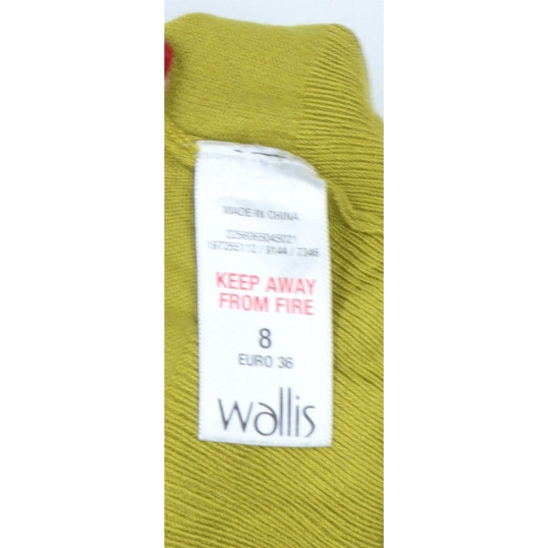 Wallis Women Yellow Size 8 Fine Knit Button Cowl Neck Pullover