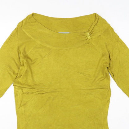 Wallis Women Yellow Size 8 Fine Knit Button Cowl Neck Pullover