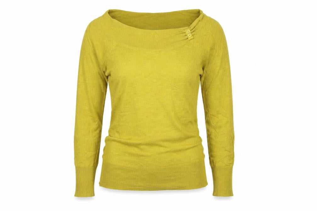 Wallis Women Yellow Size 8 Fine Knit Button Cowl Neck Pullover
